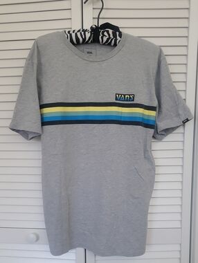 Vans Light Gray Tee with Blue and Yellow Stripe Detail